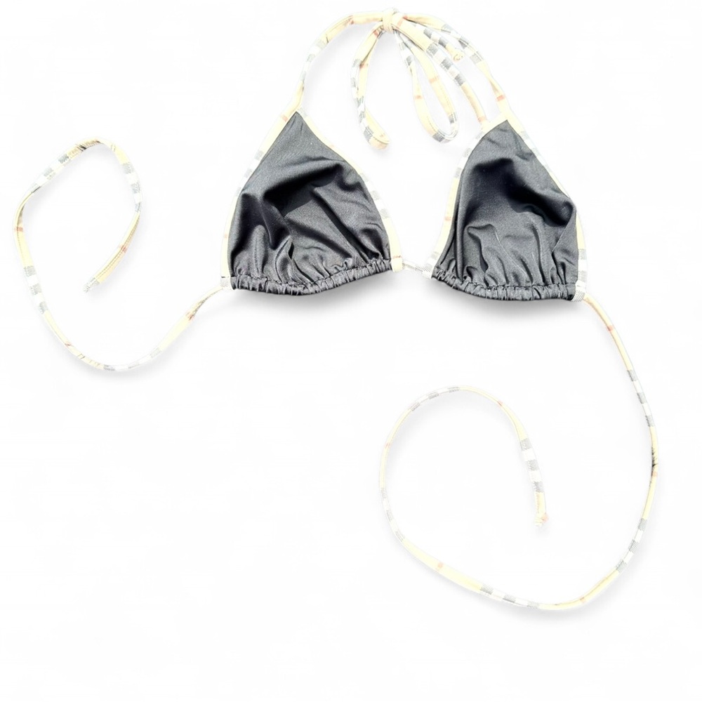 Burberry Black Triangle Bikini Top with Beige Check Trim